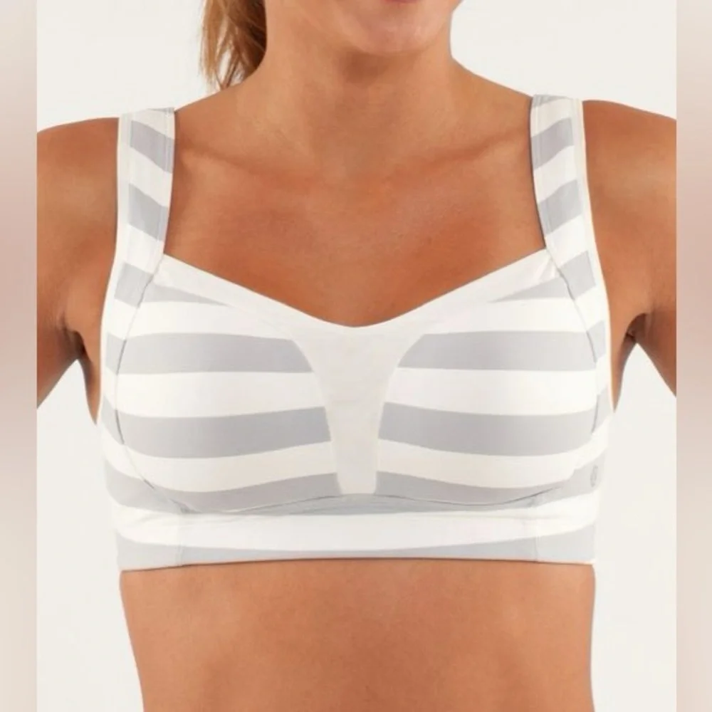 Lululemon Gray and Orange Stripped Sports Bra, supportive straps
